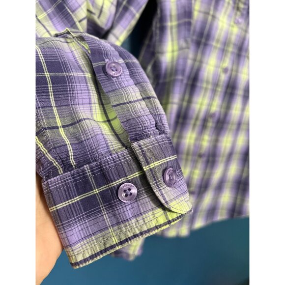 Cabelas Purple & Yellow Plaid Button-Up Shirt Womens L/G - Picture 6 of 9